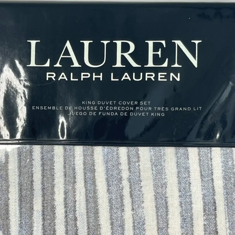 Ralph Lauren Austin King Duvet Cover Set 100% Cotton Gray Blue NIP